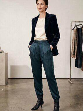 Tibi Black Satin Pleated Joggers Track Pants Size 10